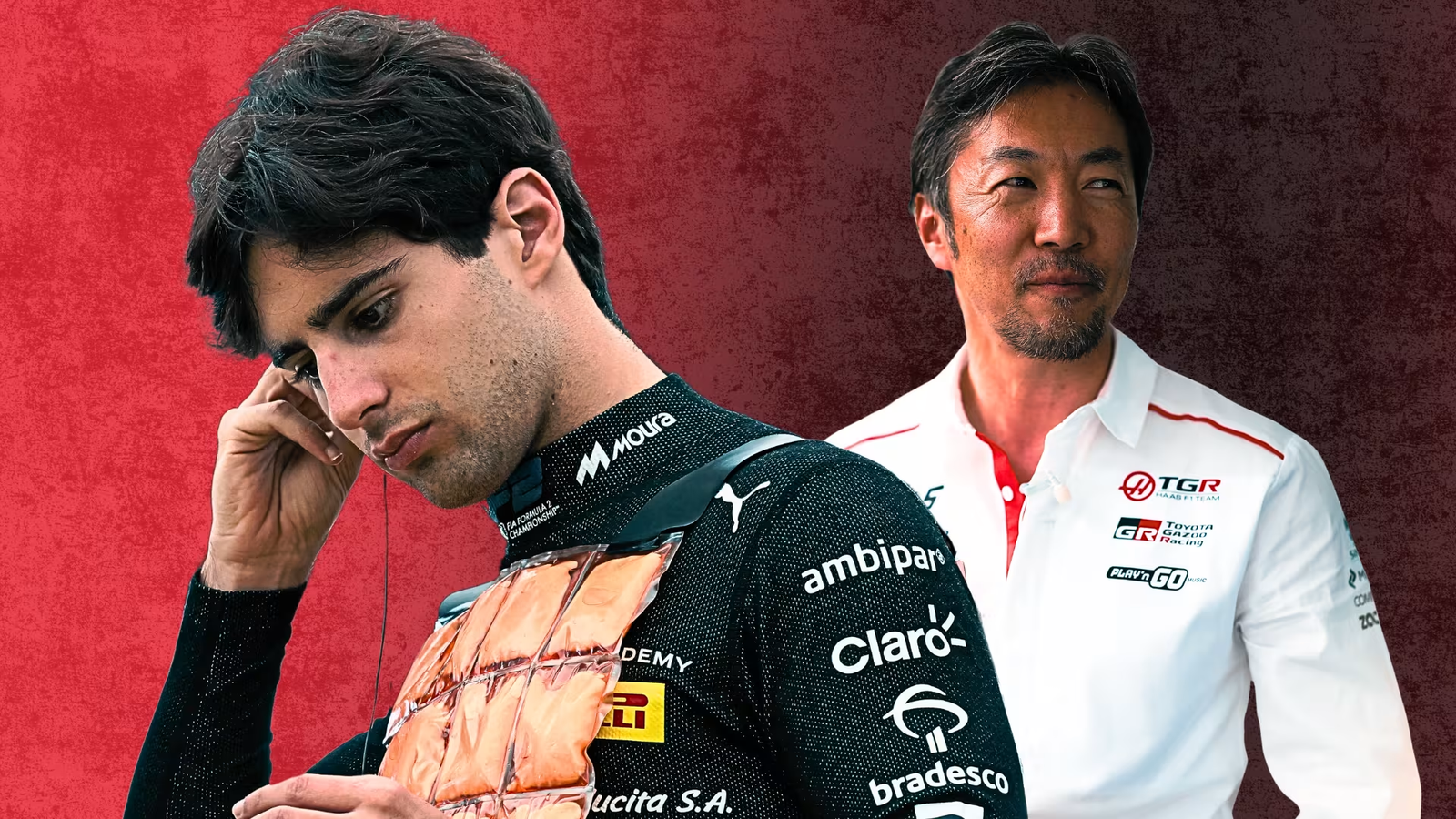 Rafael Camara and Haas team principal Ayao Komatsu